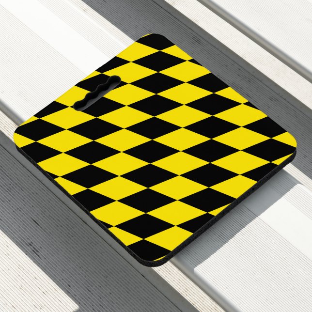 Black and Yellow Bavaria Diamond Flag Pattern Seat Cushion (In Situ)