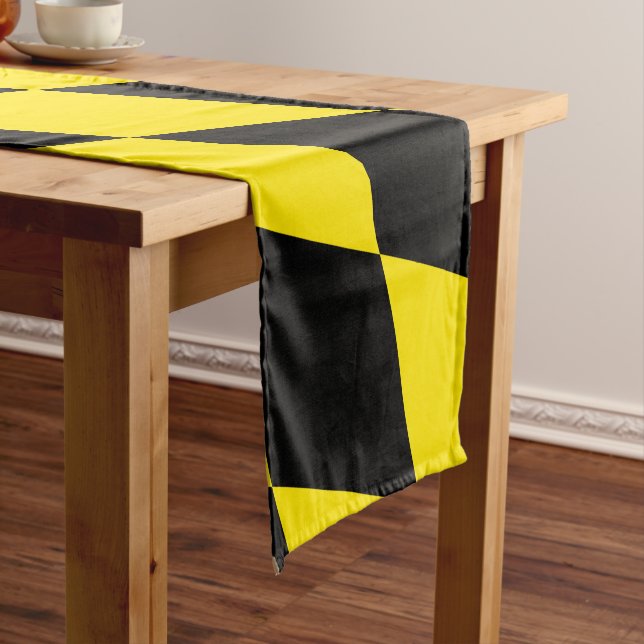 Black and Yellow Bavaria Diamond Flag Pattern Short Table Runner (In Situ)