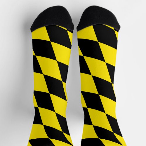 Black and Yellow Bavaria Diamond Flag Pattern Socks