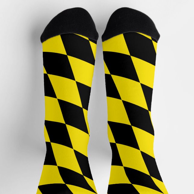 Black and Yellow Bavaria Diamond Flag Pattern Socks (Top)