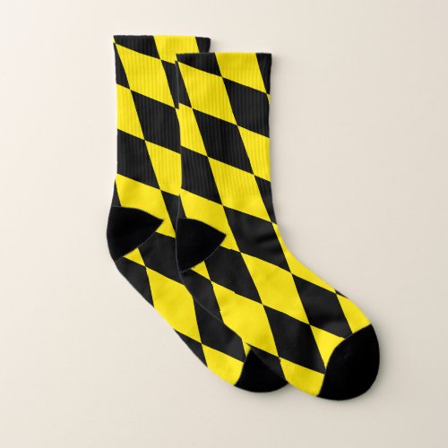 Black and Yellow Bavaria Diamond Flag Pattern Socks