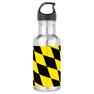 Black and Yellow Bavaria Diamond Flag Pattern Stainless Steel Water Bottle