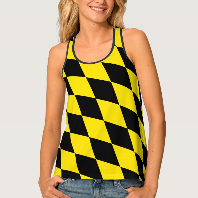 Black and Yellow Bavaria Diamond Flag Pattern Tank Top (Front)