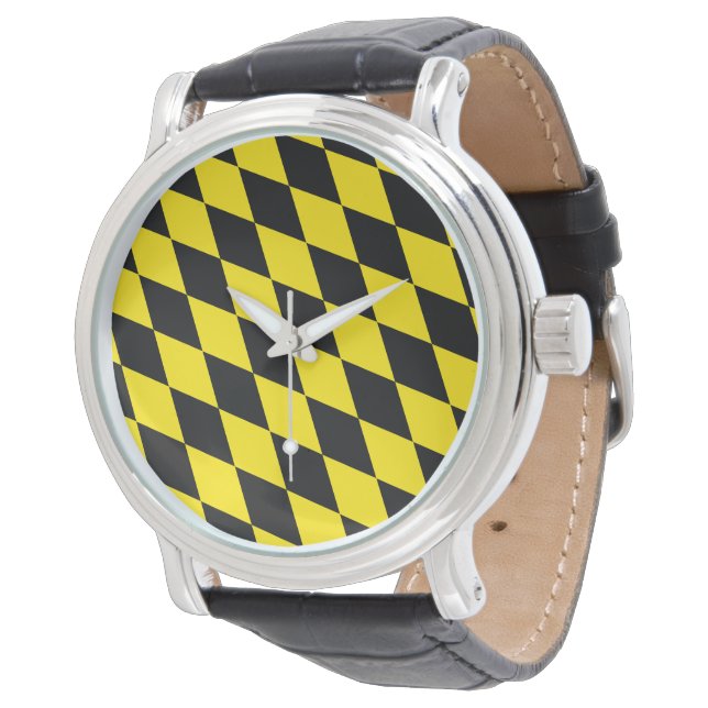 Black and Yellow Bavaria Diamond Flag Pattern Watch (Angled)