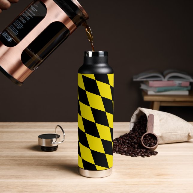 Black and Yellow Bavaria Diamond Flag Pattern Water Bottle (Coffee)