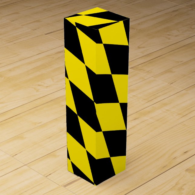 Black and Yellow Bavaria Diamond Flag Pattern Wine Box (Front)