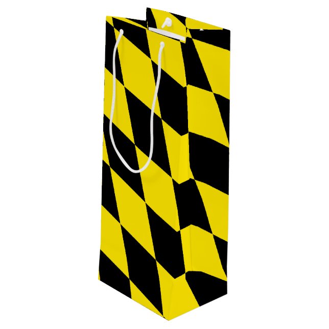 Black and Yellow Bavaria Diamond Flag Pattern Wine Gift Bag (Back Angled)