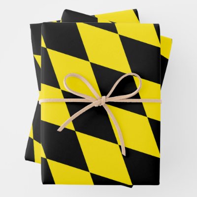 Black and Yellow Bavaria Diamond Flag Pattern Wrapping Paper Sheets