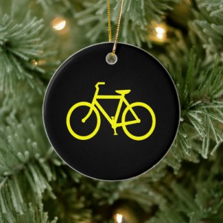 Black and Yellow Bike Route Graphic Ceramic Ornament