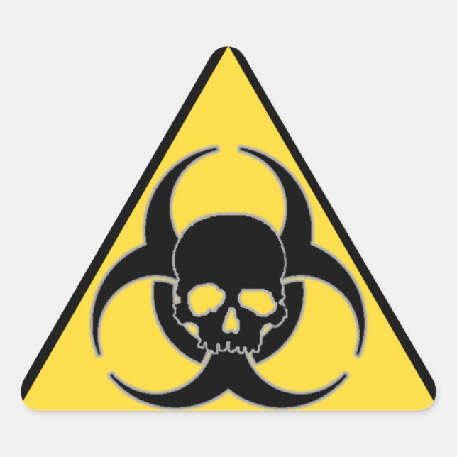 Black and yellow Biohazard symbol and skull Triangle Sticker (Front)