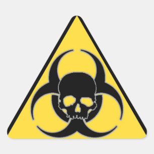 Black and yellow Biohazard symbol and skull Triangle Sticker