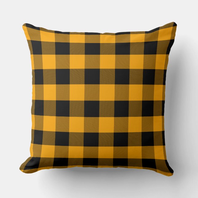 Black and Yellow Buffalo Plaid Pattern  Throw Pill Pillow (Front)