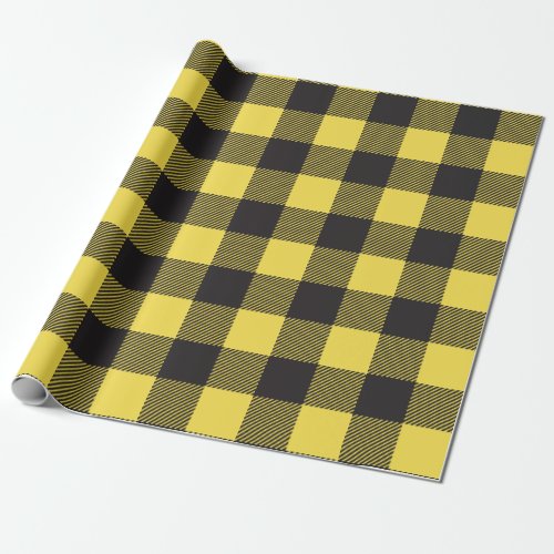 Black and Yellow Buffalo Plaid Wrapping Paper