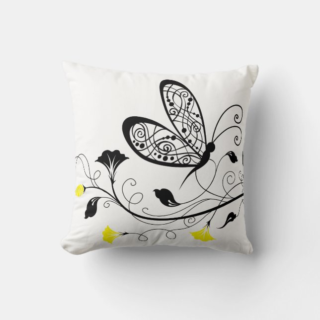 Black and Yellow Butterflies Throw Pillow (Front)