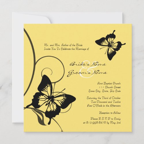 Black and Yellow Butterfly Wedding Invitation
