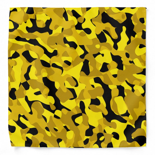 Black and Yellow Camouflage Print Pattern Bandana (Front)