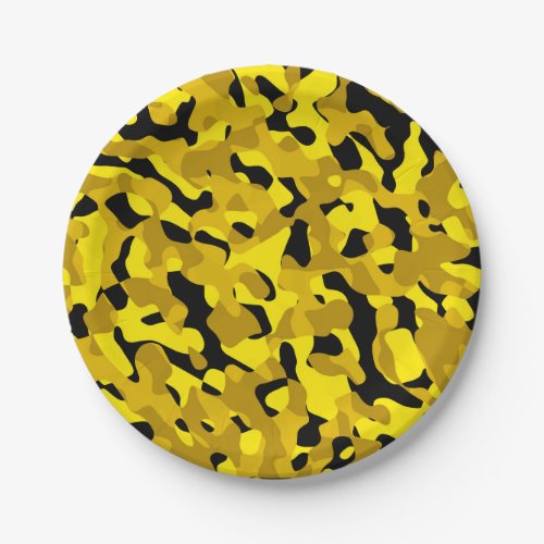Black and Yellow Camouflage Print Pattern Paper Plates
