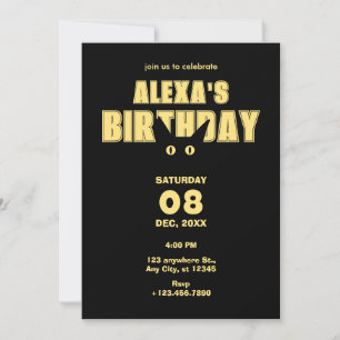 Black and yellow cat halloween birthday invitation