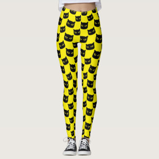 Black and yellow cat Halloween pattern Leggings