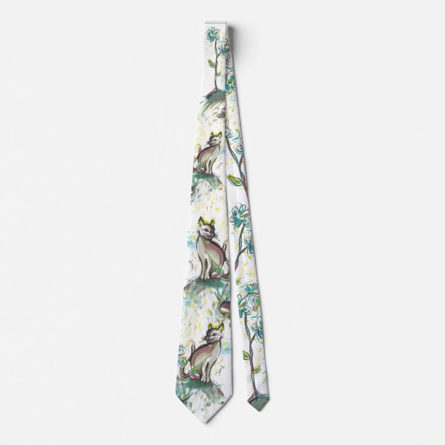 black and yellow cat Neck Tie, men's tie (Front)