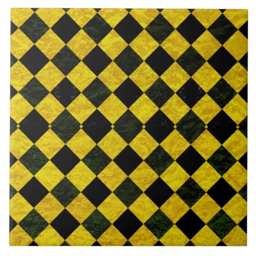 Black and yellow checker pattern ceramic tile