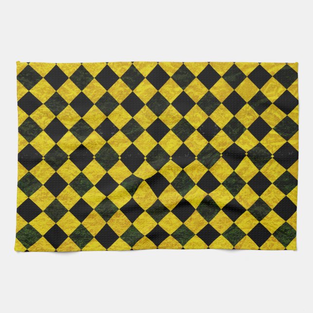 Black and yellow checker pattern kitchen towel (Horizontal)