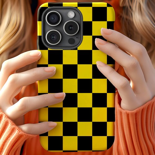 Black And Yellow Checkerboard Checker Pattern iPhone 15 Case