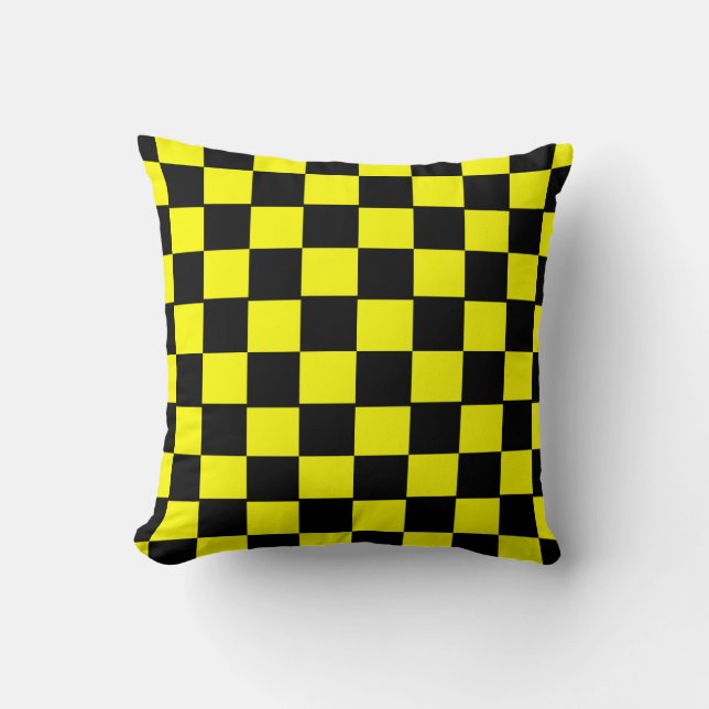 Black and Yellow Checkerboard Pattern Throw Pillow (Front)