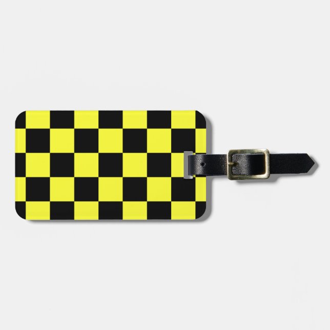 Black and Yellow Checkered Pattern Luggage Tag (Front Horizontal)