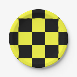 Black and Yellow Checkered Pattern Paper Plates
