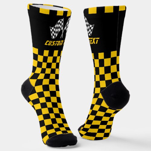 Black and Yellow Checkered Racing Flags  Socks