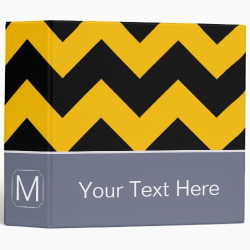 Black and Yellow Chevron Zigzag Custom Monogram 3 Ring Binder