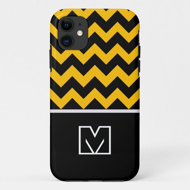 Black and Yellow Chevron Zigzag. Custom Monogram Case-Mate iPhone Case (Back)