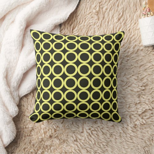 Black and Yellow Circle Art Pattern Throw Pillow