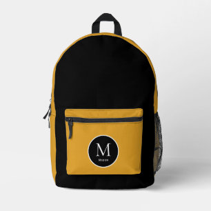 Black and Yellow Color Block  Printed Backpack