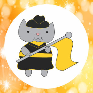 Black and Yellow Color Guard Cat Classic Round Sticker