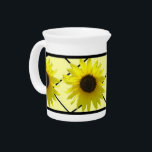 Black and Yellow Crisscross Sunflower  Pitcher<br><div class="desc">Grace your table with this sunflower design pitcher. The large,  sunny yellow sunflower heads are against a black crisscross pattern background giving it a nice dramatic effect. Matching teapot,  candy/cookie jar,  and mugs are also available.</div>