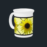 Black and Yellow Crisscross Sunflower  Pitcher<br><div class="desc">Grace your table with this sunflower design pitcher. The large,  sunny yellow sunflower heads are against a black crisscross pattern background giving it a nice dramatic effect. Matching teapot,  candy/cookie jar,  and mugs are also available.</div>