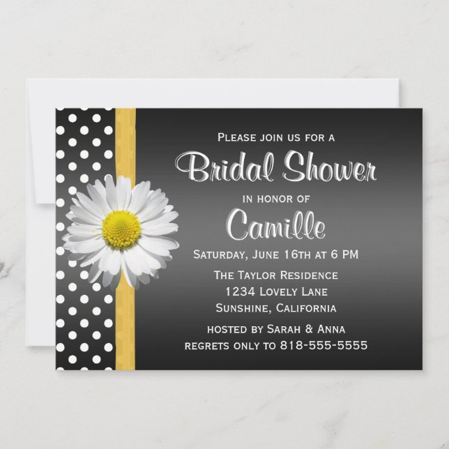 Black and Yellow Daisy Bridal Shower Invitation (Front)
