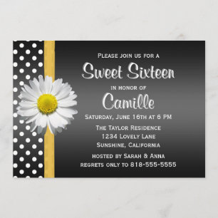Black and Yellow Daisy Sweet Sixteen Invitation