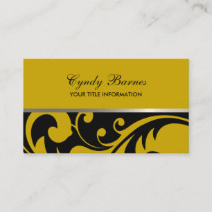 Black and Yellow Damask Business Card