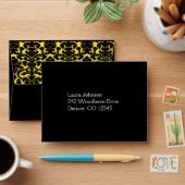 Black and Yellow Damask Return Address A2 Envelope (Desk)