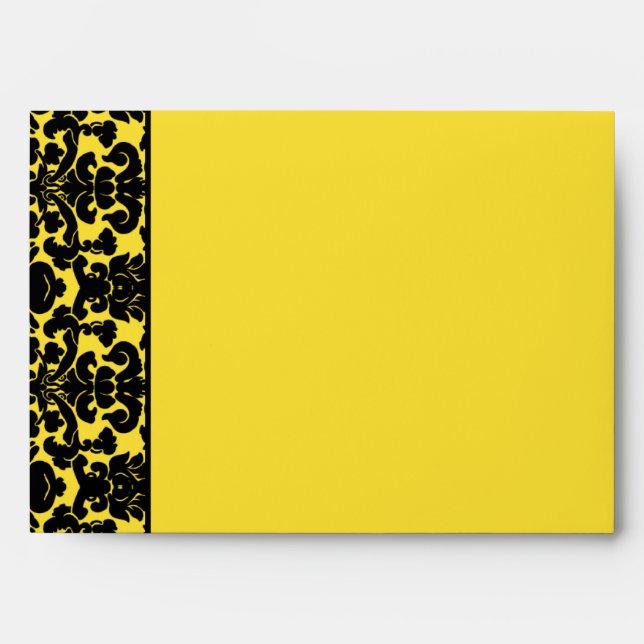 Black and Yellow Damask Return Address A7 Envelope (Front)