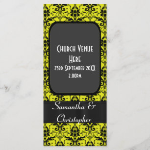 Black and yellow damask wedding program