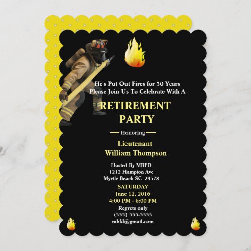 Black and Yellow Firefighters Retirement Party  Invitation