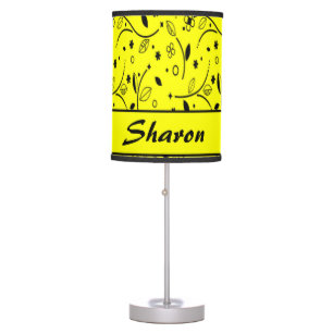 Black and yellow floral print table lamp