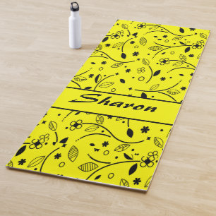 Black and yellow floral print yoga mat