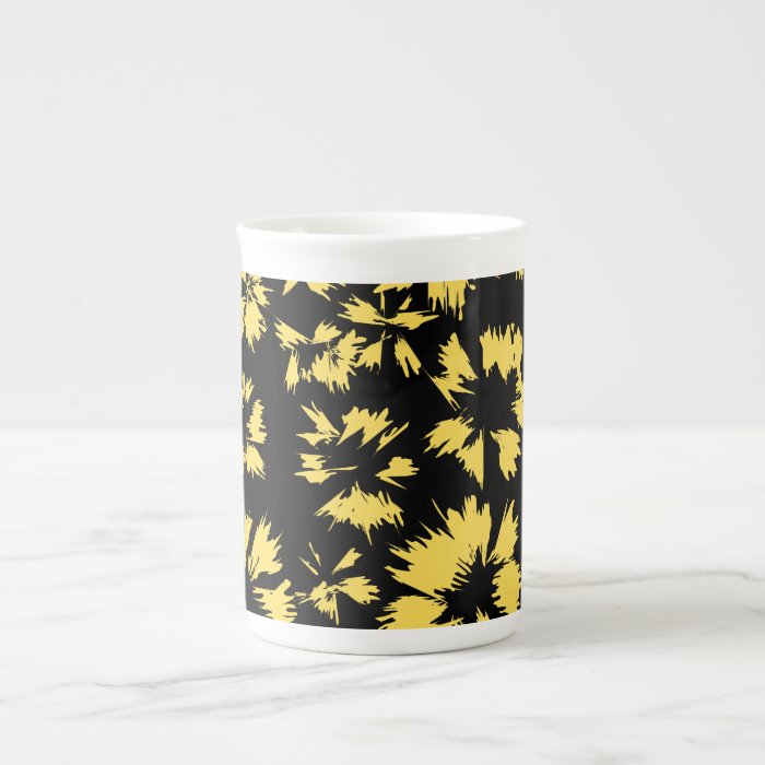 Black and Yellow Flowers. Bone China Mug