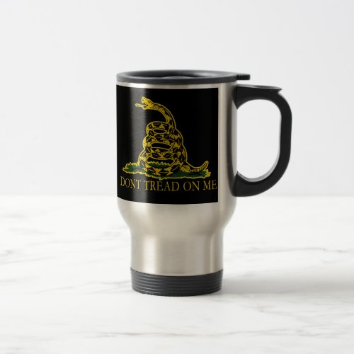 Black and Yellow Gadsden Flag Dont Tread on Me Travel Mug