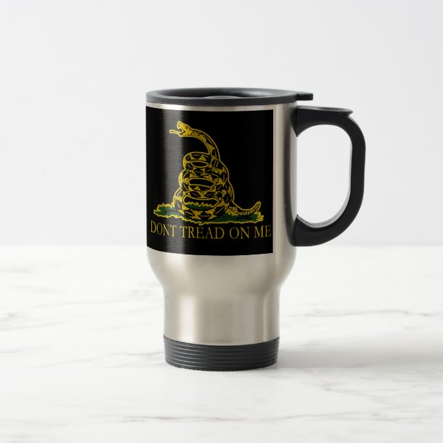 Black and Yellow Gadsden Flag, Don't Tread on Me! Travel Mug (Right)